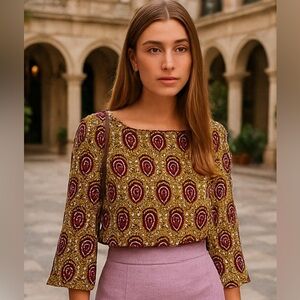 Chen Burkett 100% Cotton Blouse Zip Back Sz Large